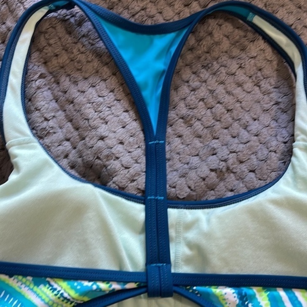 Nike Teal Stripe Racerback Tankini Swimsuit Top Size 10 EUC #1275 - Picture 3 of 5